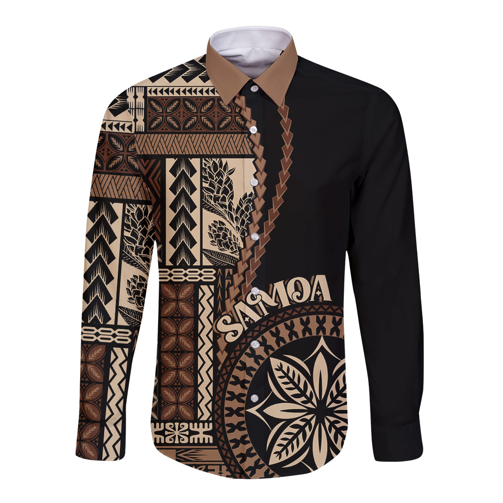 Samoa Siapo Motif Long Sleeve Button Shirt Classic Style - Black Ver - Wonder Print Shop