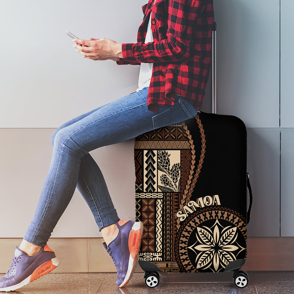 Samoa Siapo Motif Luggage Cover Classic Style - Black Ver - Wonder Print Shop