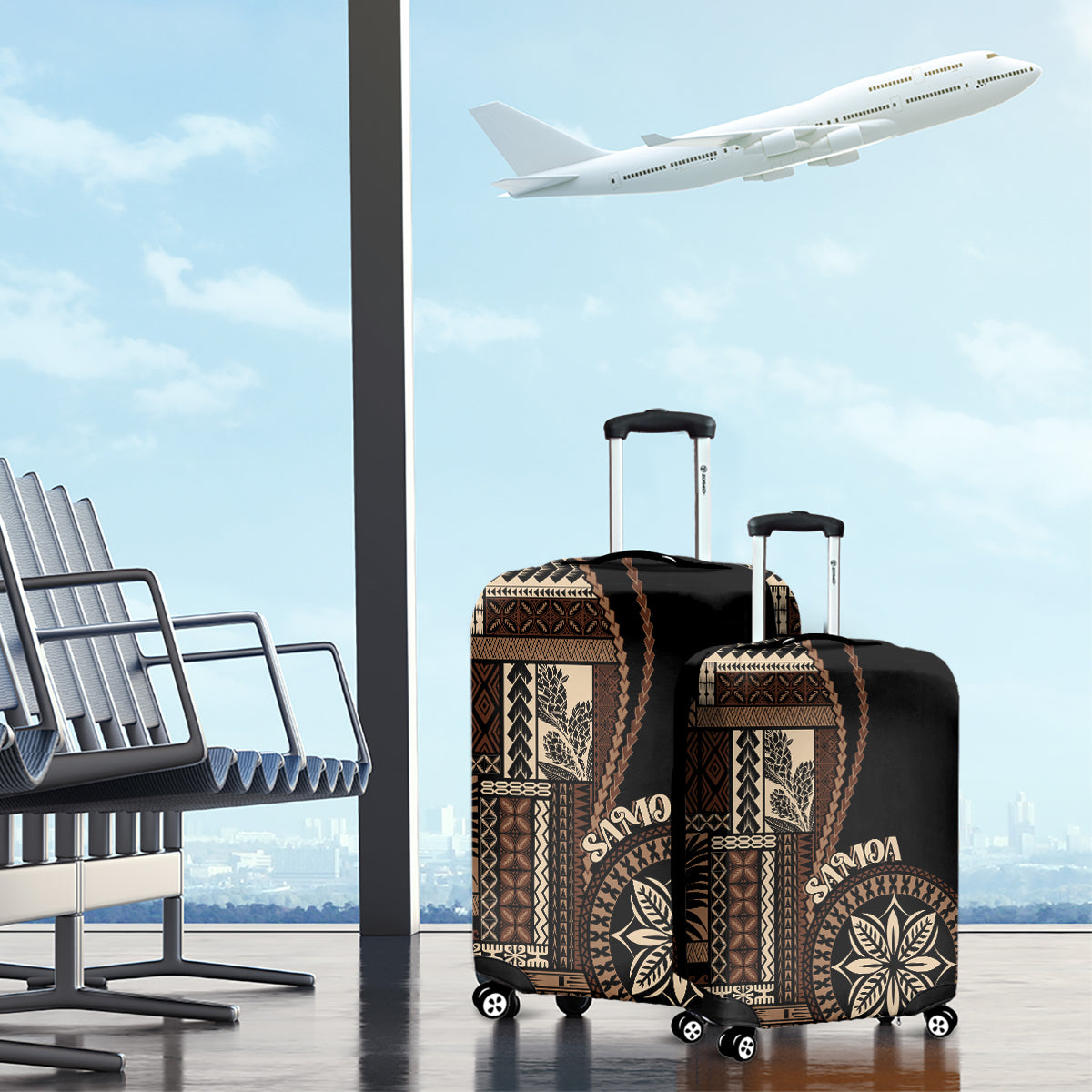 Samoa Siapo Motif Luggage Cover Classic Style - Black Ver - Wonder Print Shop