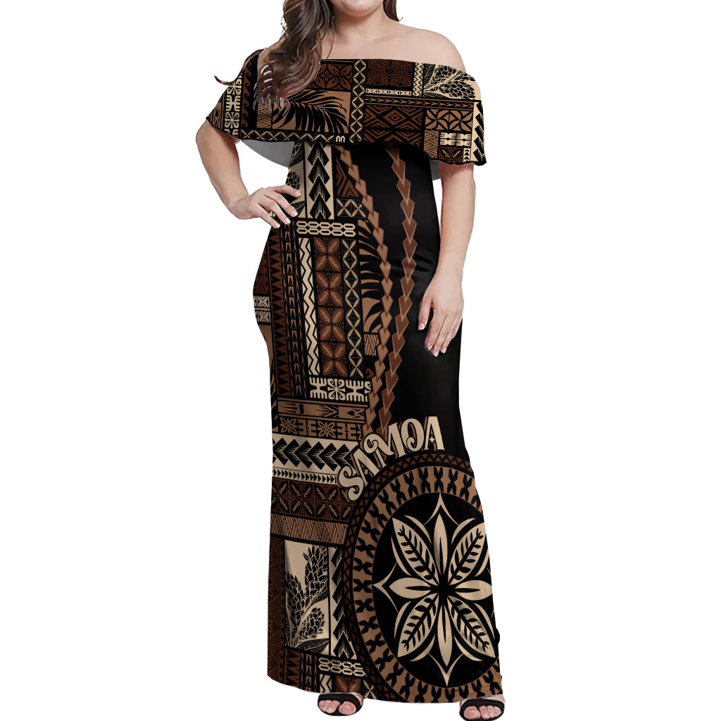 Samoa Siapo Motif Off Shoulder Maxi Dress Classic Style - Black Ver - Wonder Print Shop