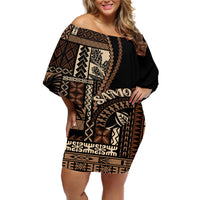 Samoa Siapo Motif Off Shoulder Short Dress Classic Style - Black Ver - Wonder Print Shop