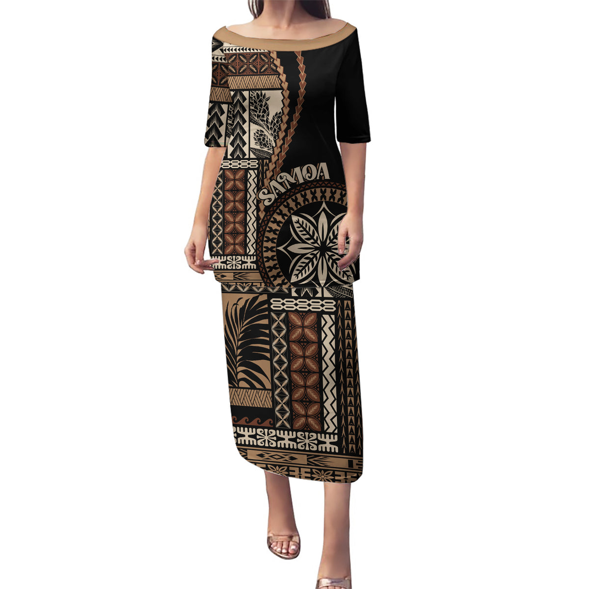 Samoa Siapo Motif Puletasi Classic Style - Black Ver - Wonder Print Shop