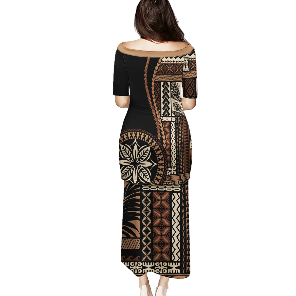 Samoa Siapo Motif Puletasi Classic Style - Black Ver - Wonder Print Shop