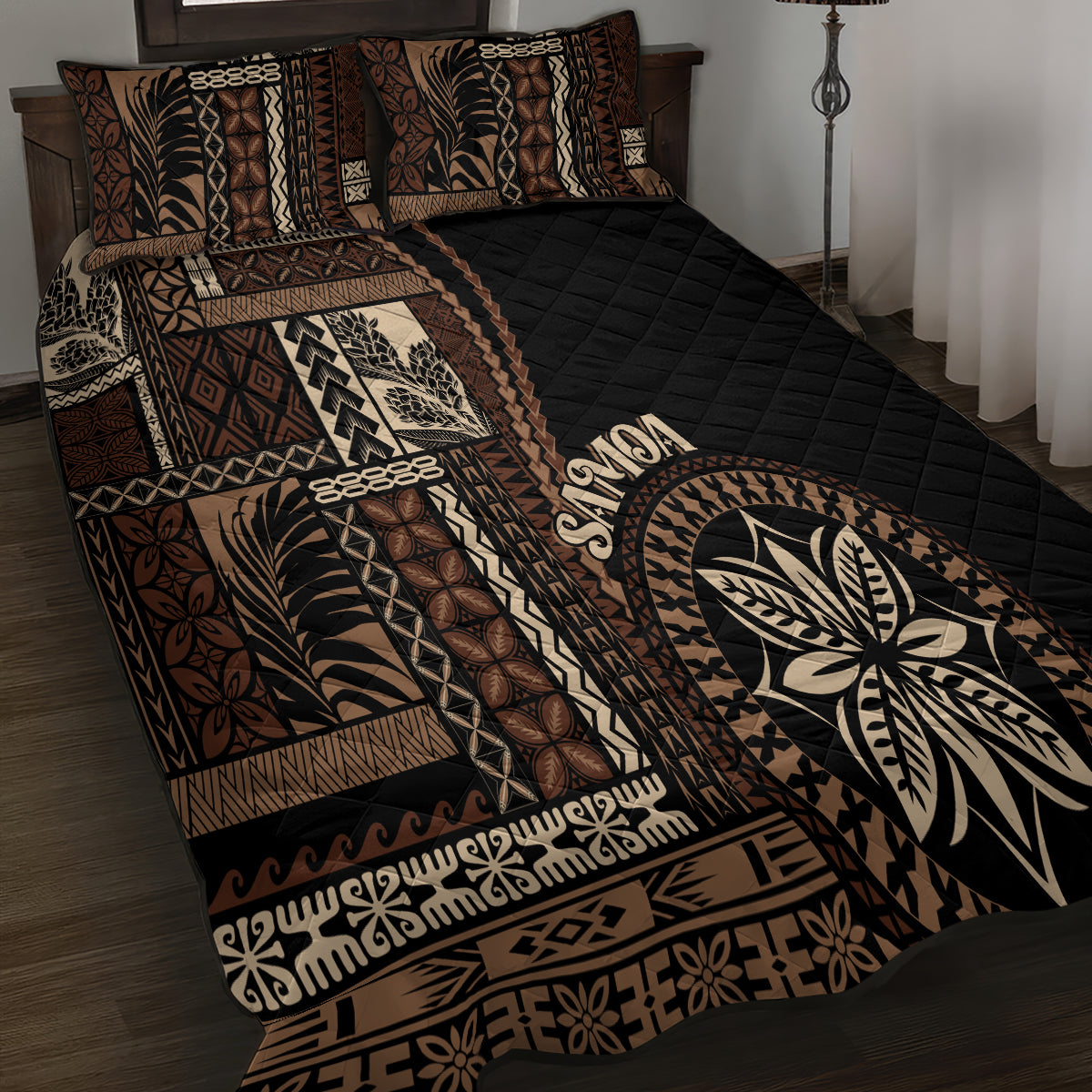 Samoa Siapo Motif Quilt Bed Set Classic Style - Black Ver - Wonder Print Shop
