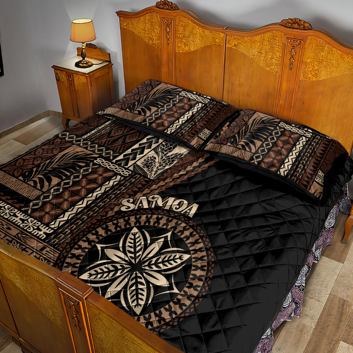 Samoa Siapo Motif Quilt Bed Set Classic Style - Black Ver - Wonder Print Shop