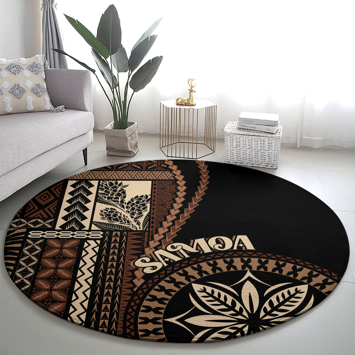 samoa-siapo-motif-round-carpet-classic-style-black-ver