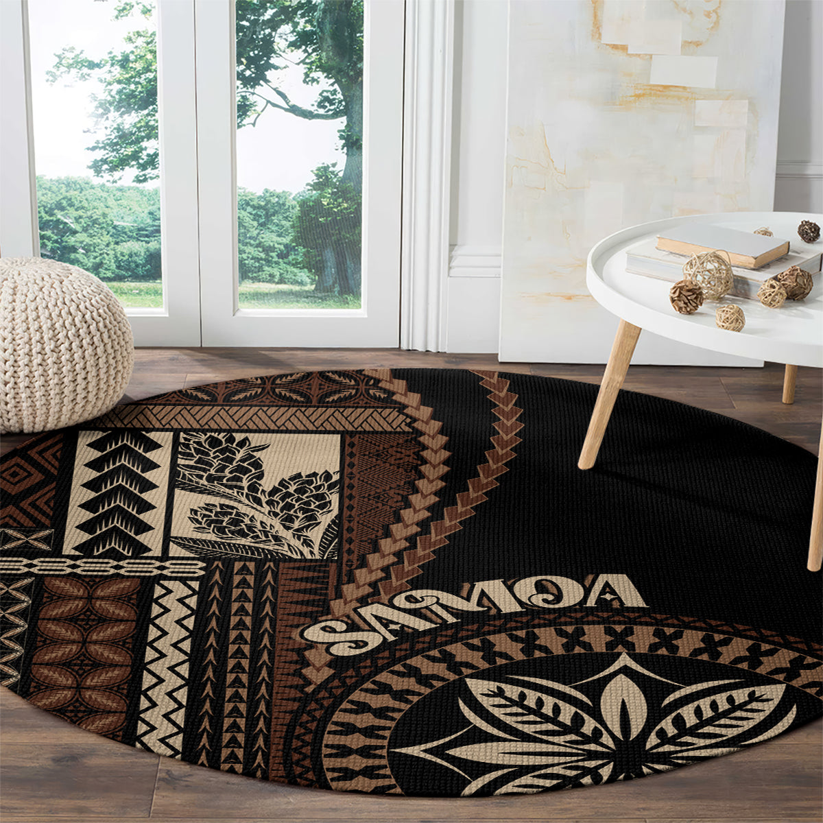 samoa-siapo-motif-round-carpet-classic-style-black-ver
