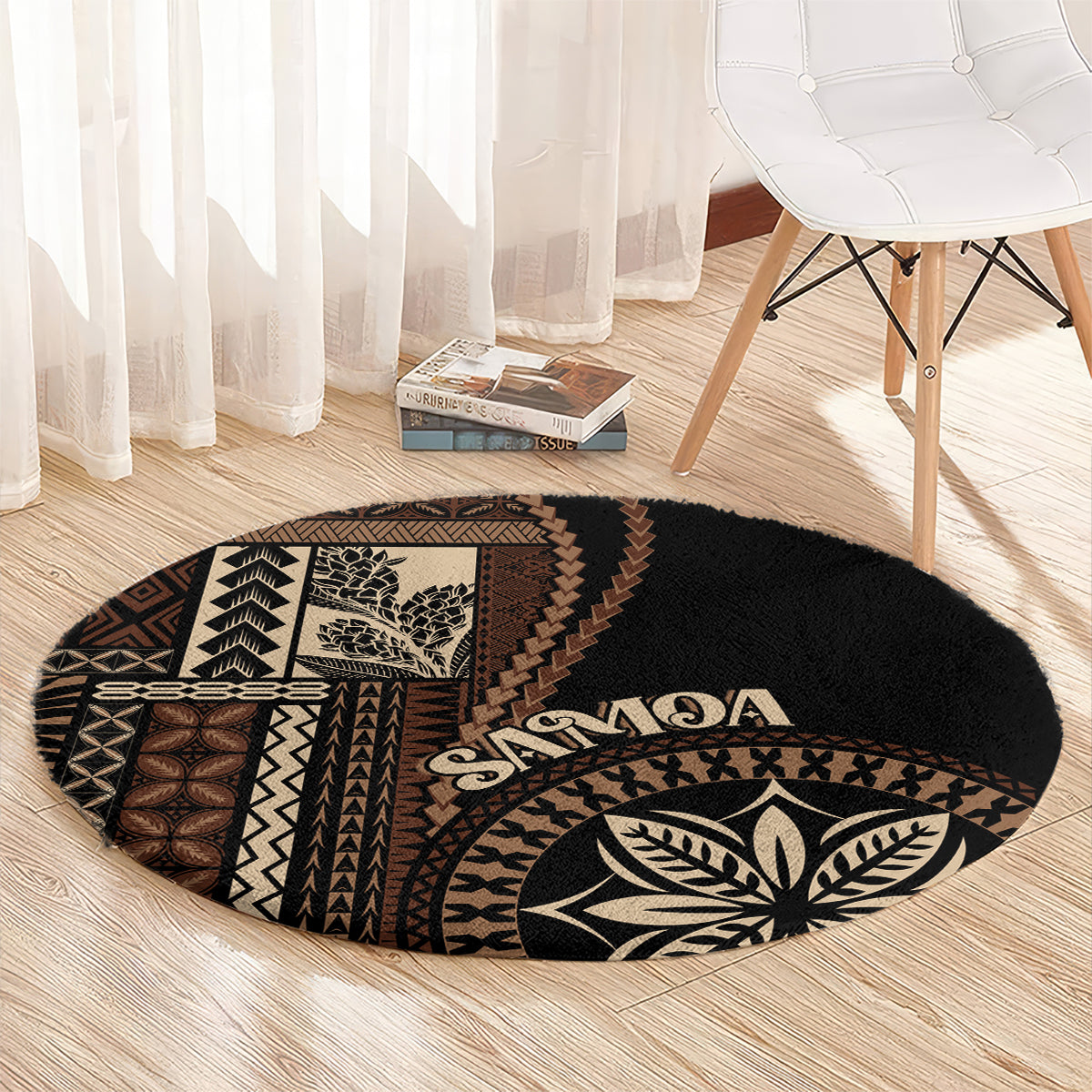 samoa-siapo-motif-round-carpet-classic-style-black-ver