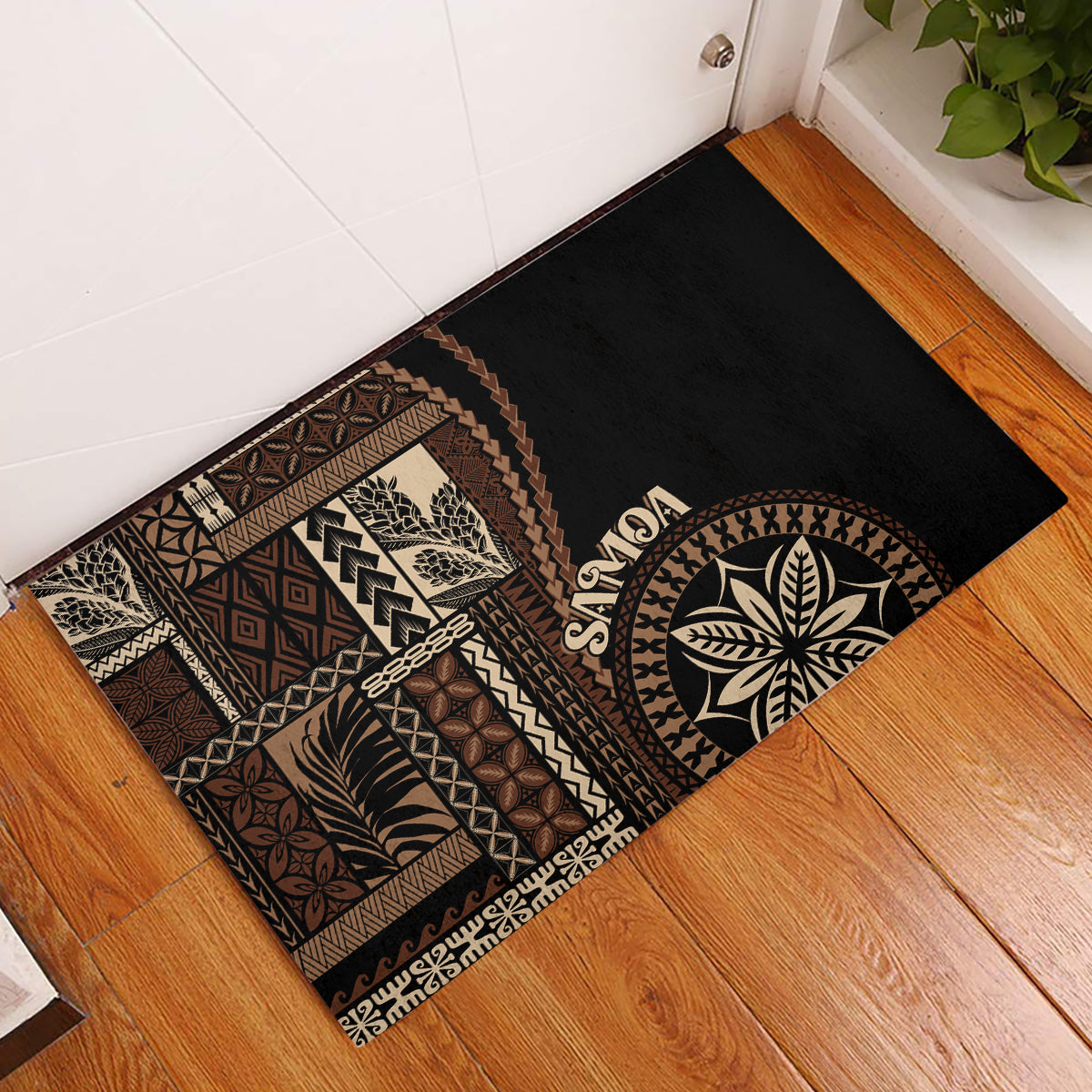 Samoa Siapo Motif Rubber Doormat Classic Style - Black Ver - Wonder Print Shop