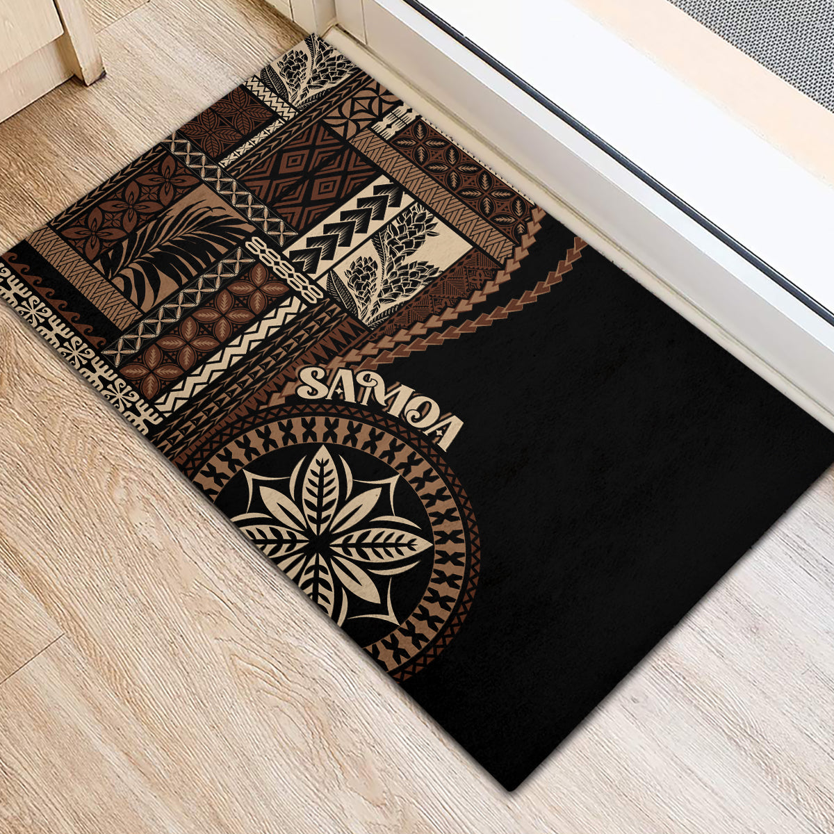 Samoa Siapo Motif Rubber Doormat Classic Style - Black Ver - Wonder Print Shop