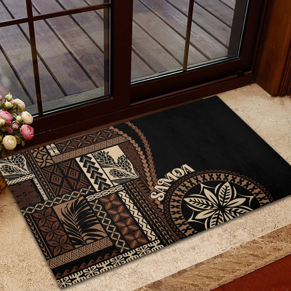 Samoa Siapo Motif Rubber Doormat Classic Style - Black Ver - Wonder Print Shop