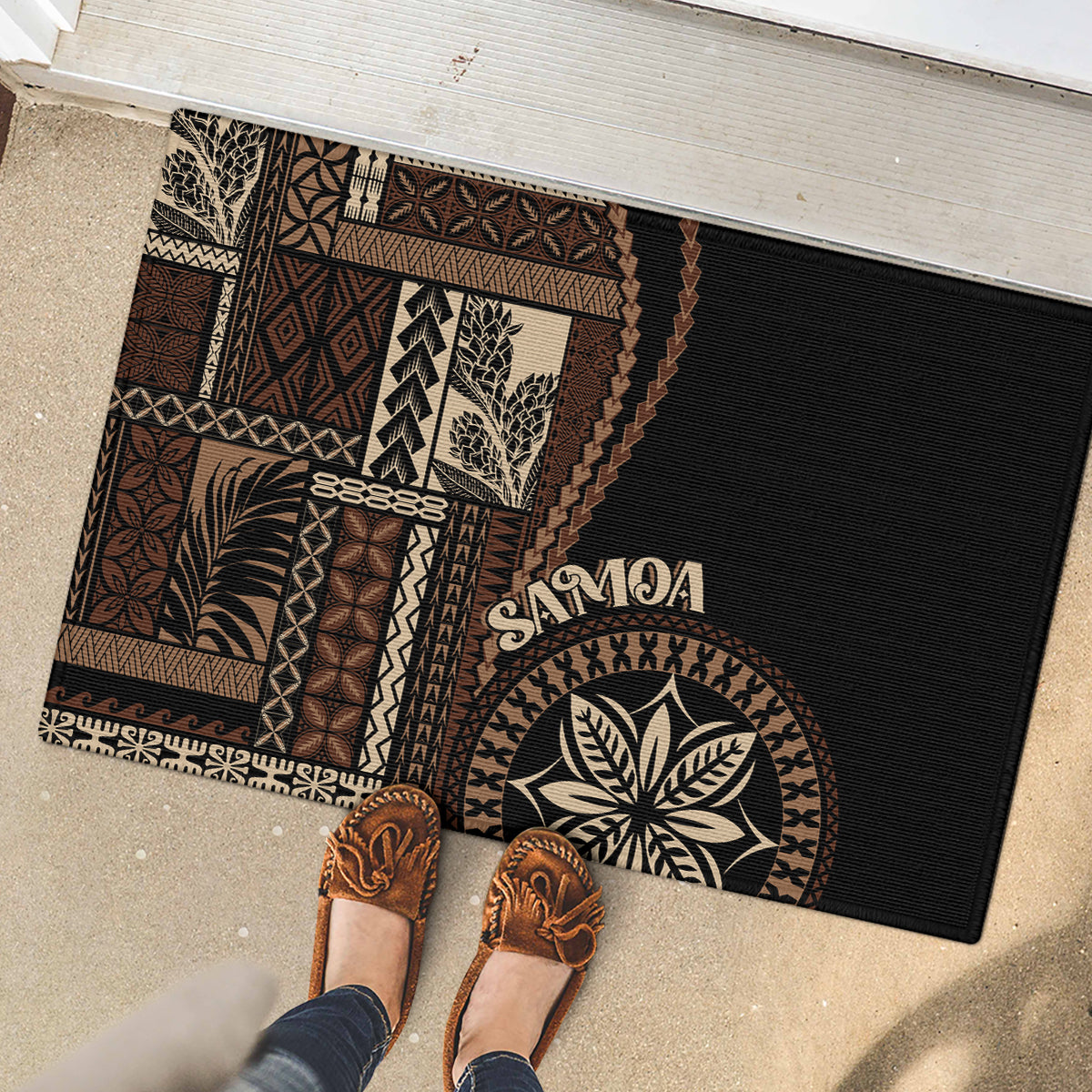 Samoa Siapo Motif Rubber Doormat Classic Style - Black Ver - Wonder Print Shop