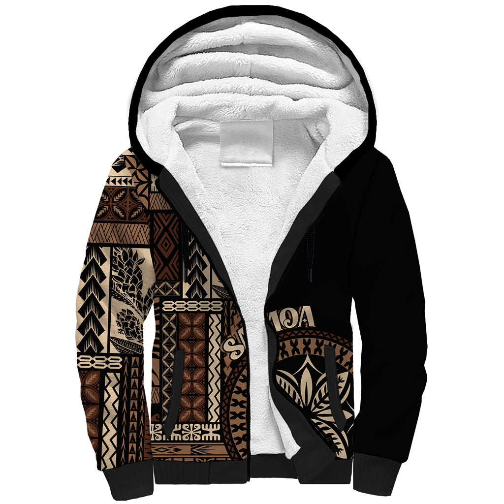 Samoa Siapo Motif Sherpa Hoodie Classic Style - Black Ver - Wonder Print Shop