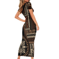 Samoa Siapo Motif Short Sleeve Bodycon Dress Classic Style - Black Ver - Wonder Print Shop