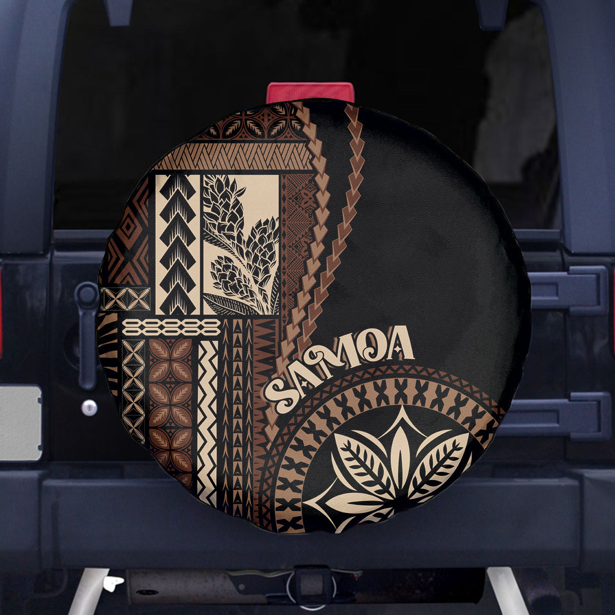 Samoa Siapo Motif Spare Tire Cover Classic Style - Black Ver - Wonder Print Shop