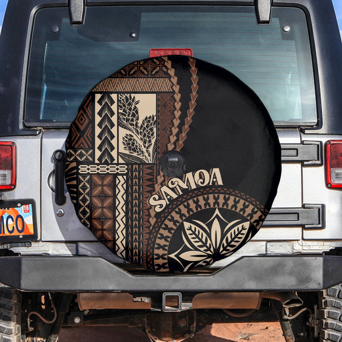 Samoa Siapo Motif Spare Tire Cover Classic Style - Black Ver - Wonder Print Shop