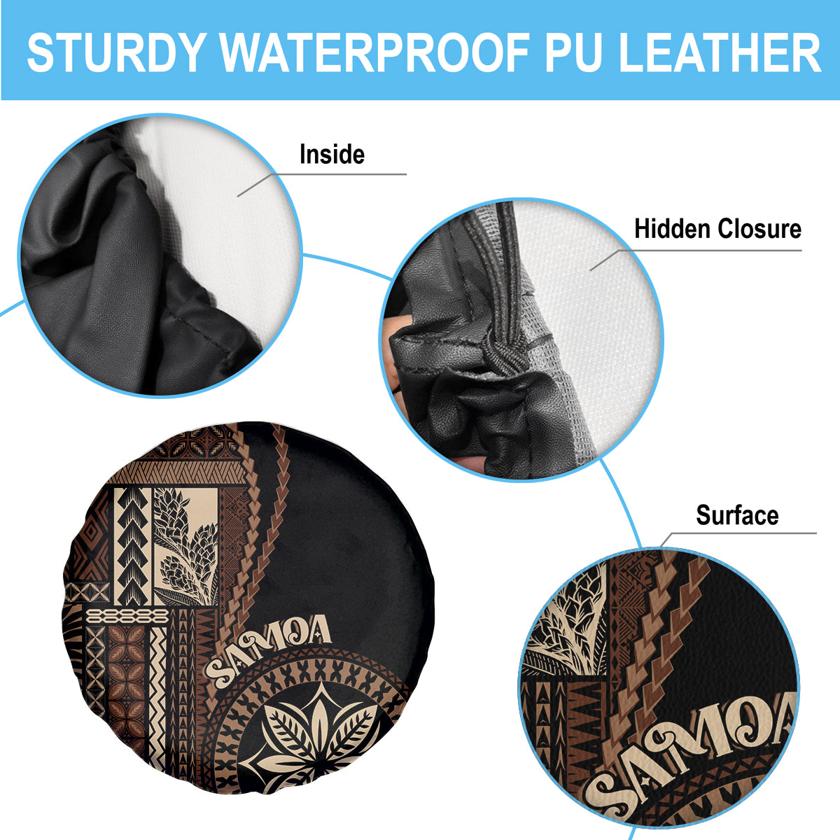 Samoa Siapo Motif Spare Tire Cover Classic Style - Black Ver - Wonder Print Shop