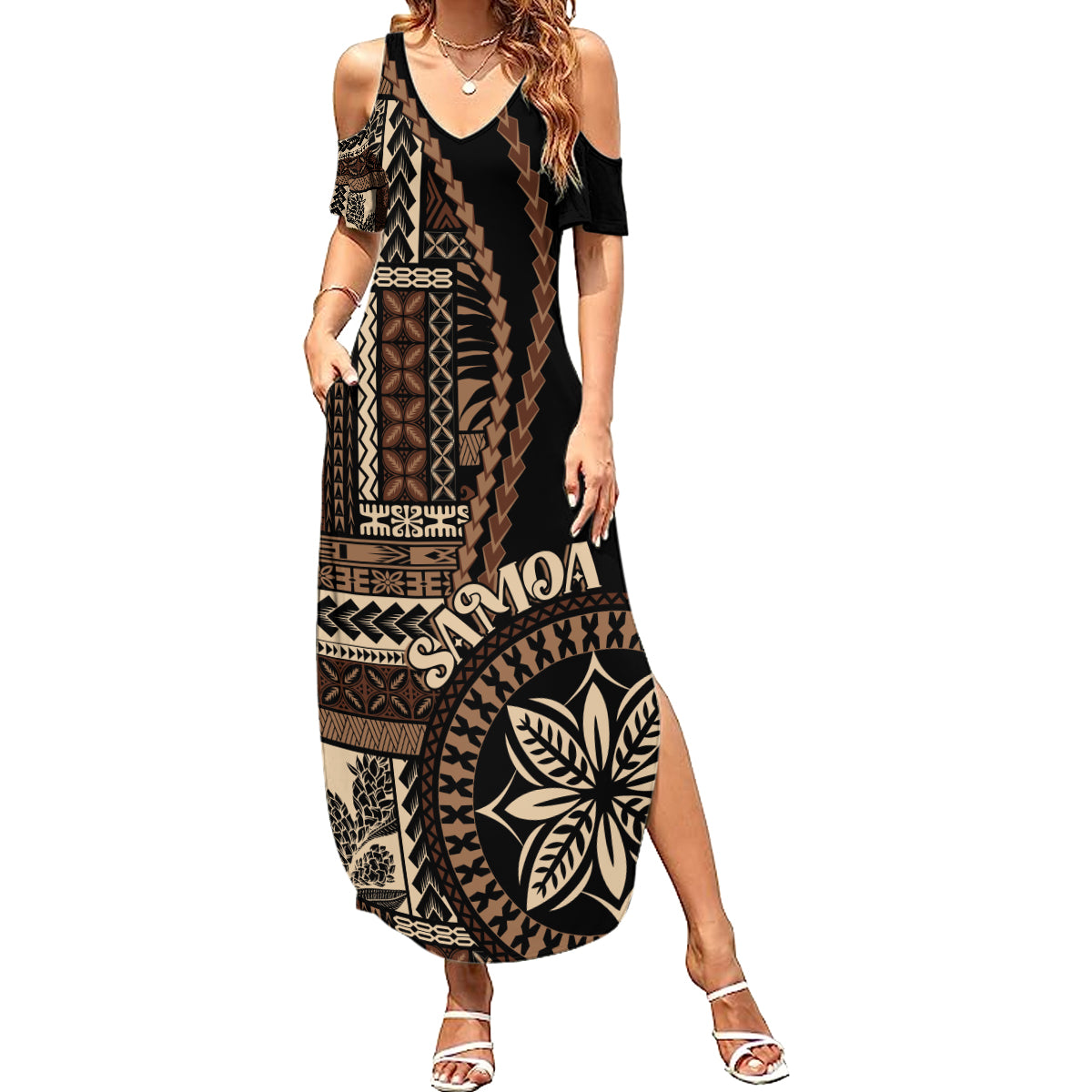 Samoa Siapo Motif Summer Maxi Dress Classic Style - Black Ver - Wonder Print Shop