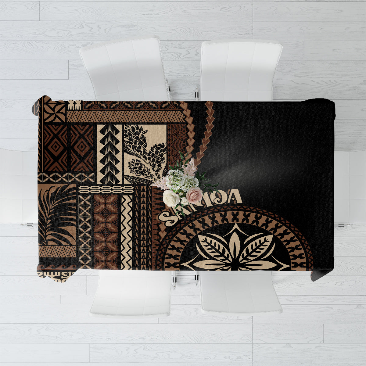Samoa Siapo Motif Tablecloth Classic Style - Black Ver - Wonder Print Shop
