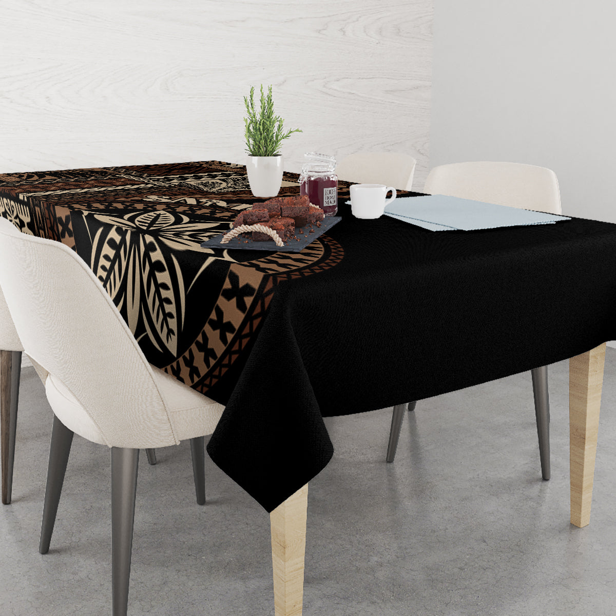 Samoa Siapo Motif Tablecloth Classic Style - Black Ver - Wonder Print Shop