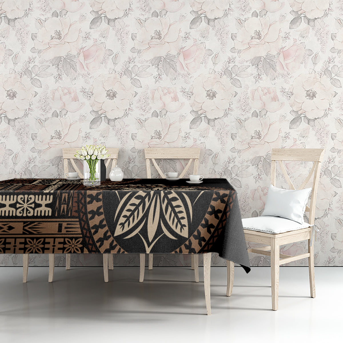 Samoa Siapo Motif Tablecloth Classic Style - Black Ver - Wonder Print Shop