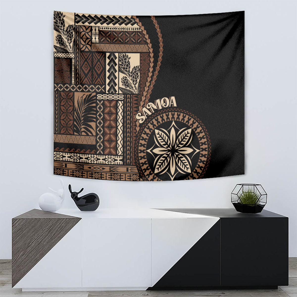 Samoa Siapo Motif Tapestry Classic Style - Black Ver - Wonder Print Shop