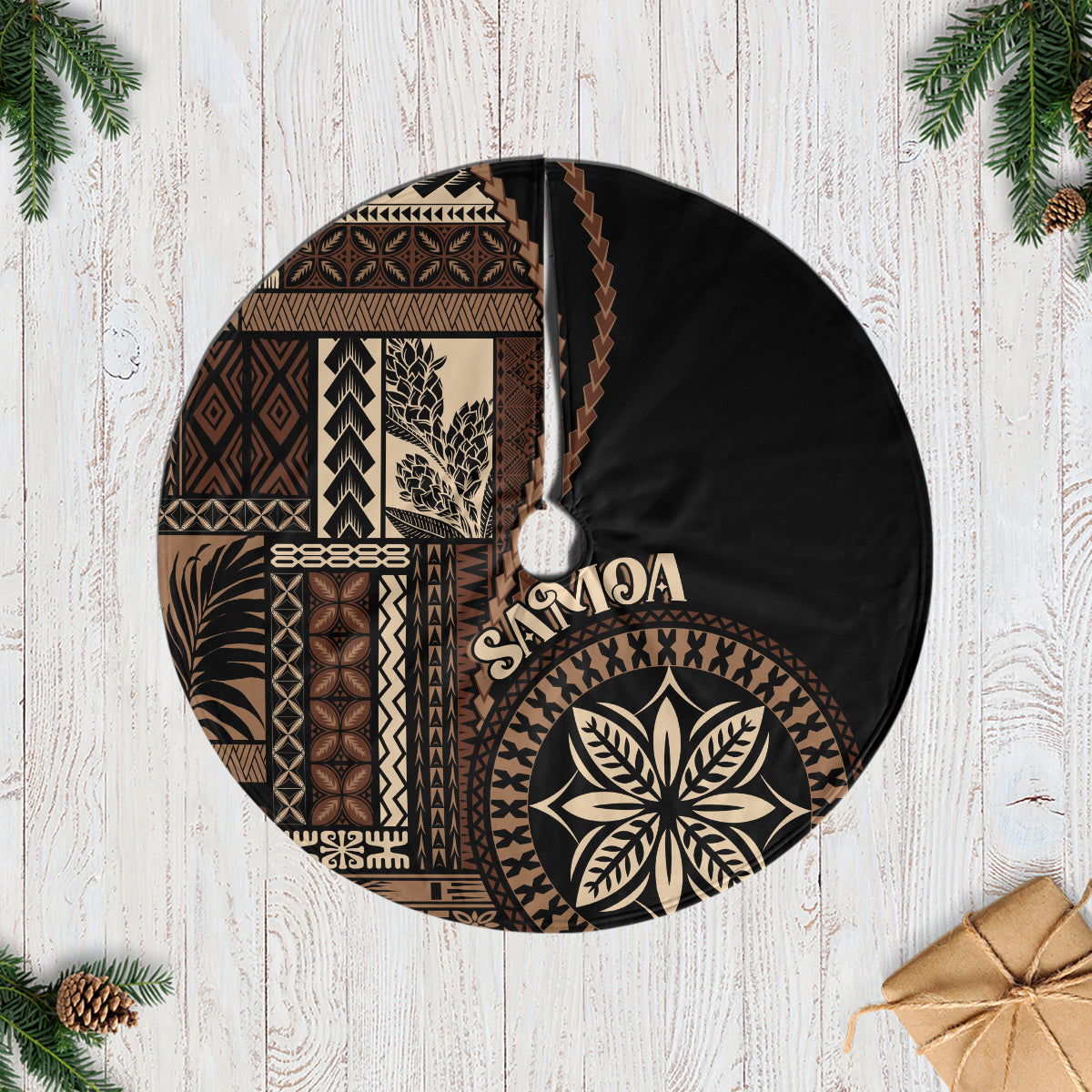 Samoa Siapo Motif Tree Skirt Classic Style - Black Ver - Wonder Print Shop