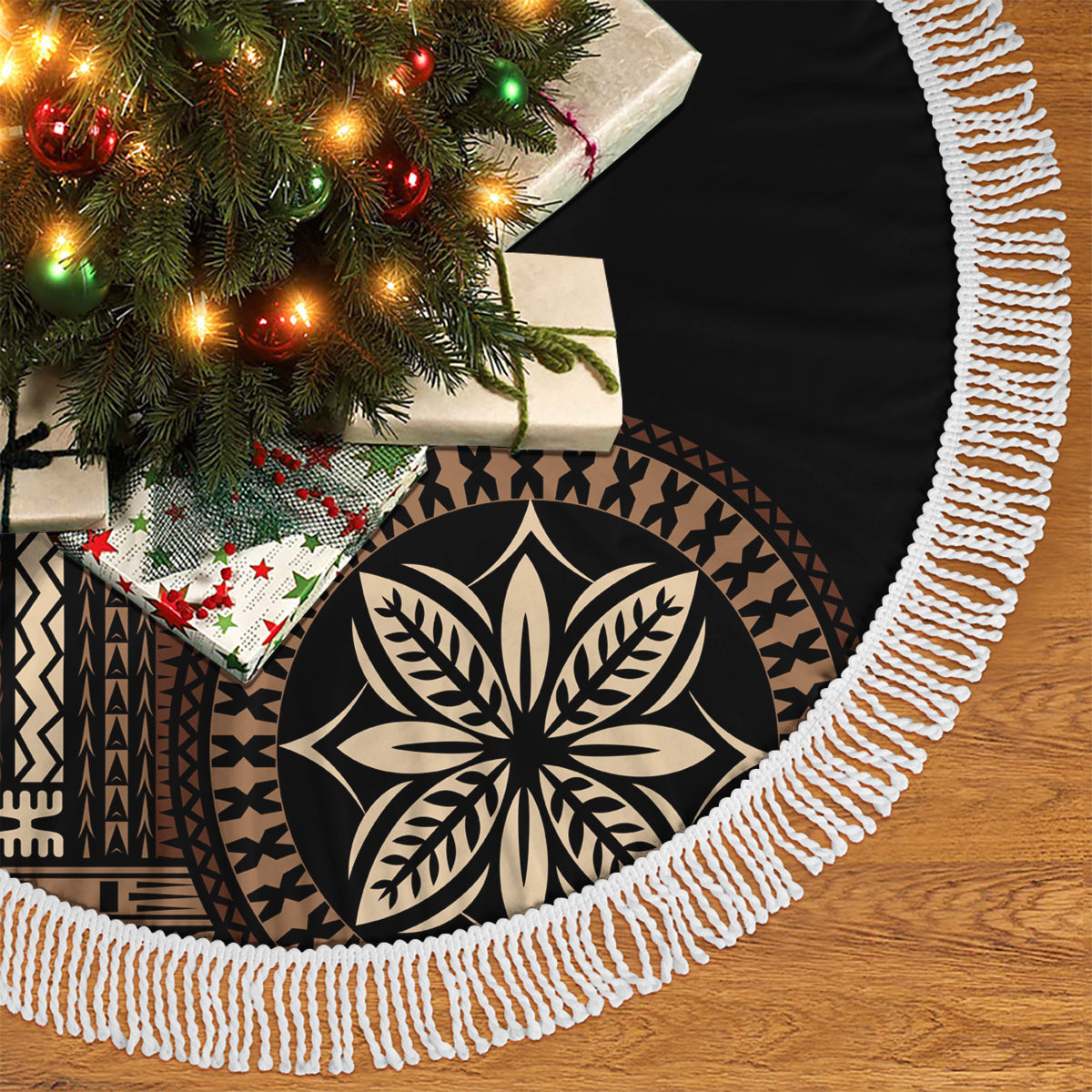 Samoa Siapo Motif Tree Skirt Classic Style - Black Ver - Wonder Print Shop