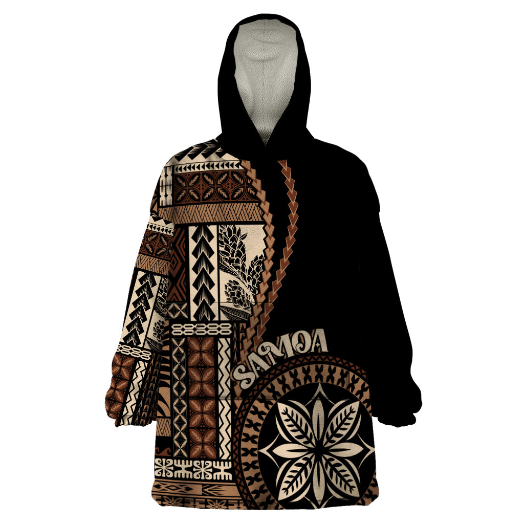 Samoa Siapo Motif Wearable Blanket Hoodie Classic Style - Black Ver - Wonder Print Shop