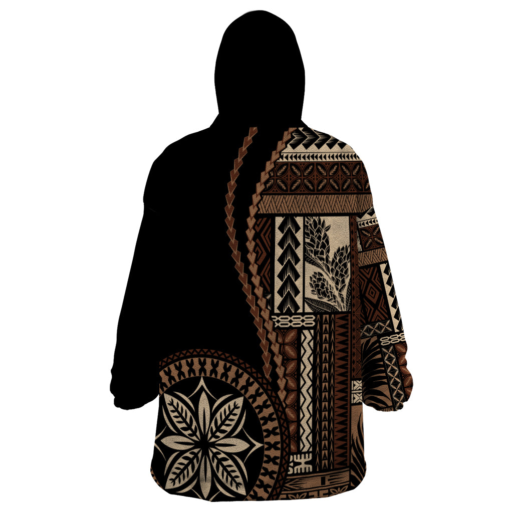 Samoa Siapo Motif Wearable Blanket Hoodie Classic Style - Black Ver - Wonder Print Shop