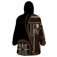 Samoa Siapo Motif Wearable Blanket Hoodie Classic Style - Black Ver - Wonder Print Shop