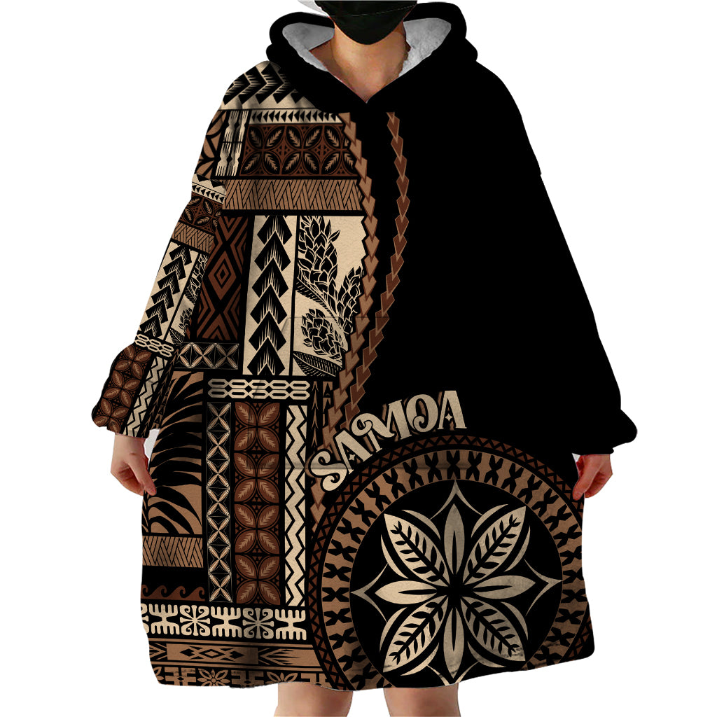 Samoa Siapo Motif Wearable Blanket Hoodie Classic Style - Black Ver - Wonder Print Shop
