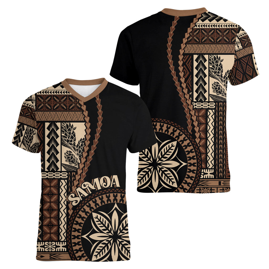 Samoa Siapo Motif Women V Neck T Shirt Classic Style - Black Ver - Wonder Print Shop