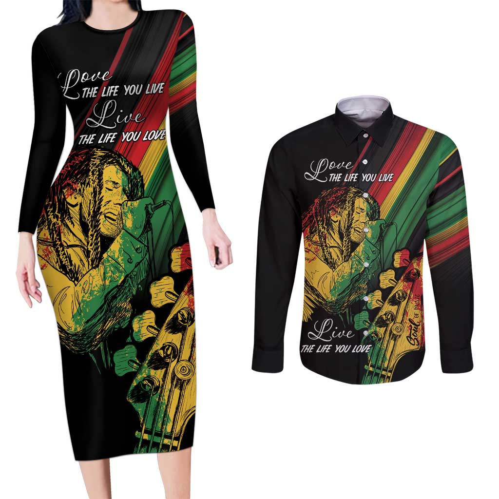 Personalised Reggae Couples Matching Long Sleeve Bodycon Dress and Long Sleeve Button Shirt Live The Way You Love LT7 - Wonder Print Shop