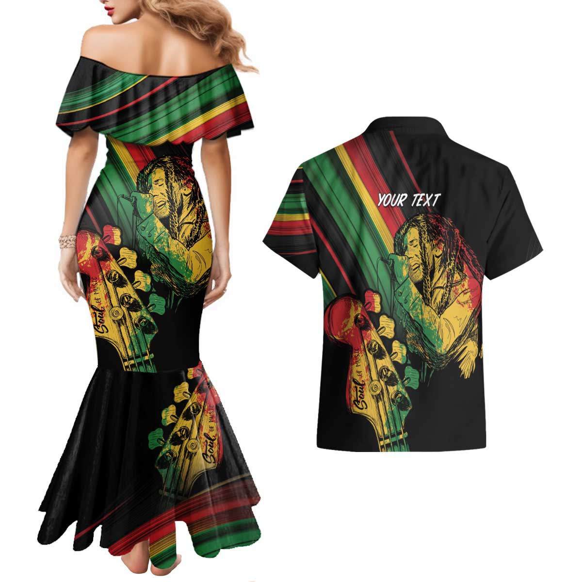 Personalised Reggae Couples Matching Mermaid Dress and Hawaiian Shirt Live The Way You Love LT7 - Wonder Print Shop