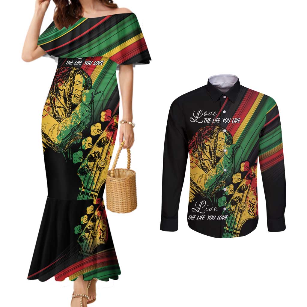 Personalised Reggae Couples Matching Mermaid Dress and Long Sleeve Button Shirt Live The Way You Love