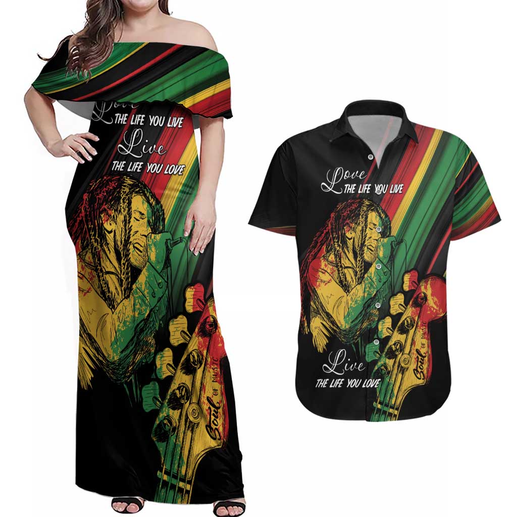 Personalised Reggae Couples Matching Off Shoulder Maxi Dress and Hawaiian Shirt Live The Way You Love LT7 - Wonder Print Shop