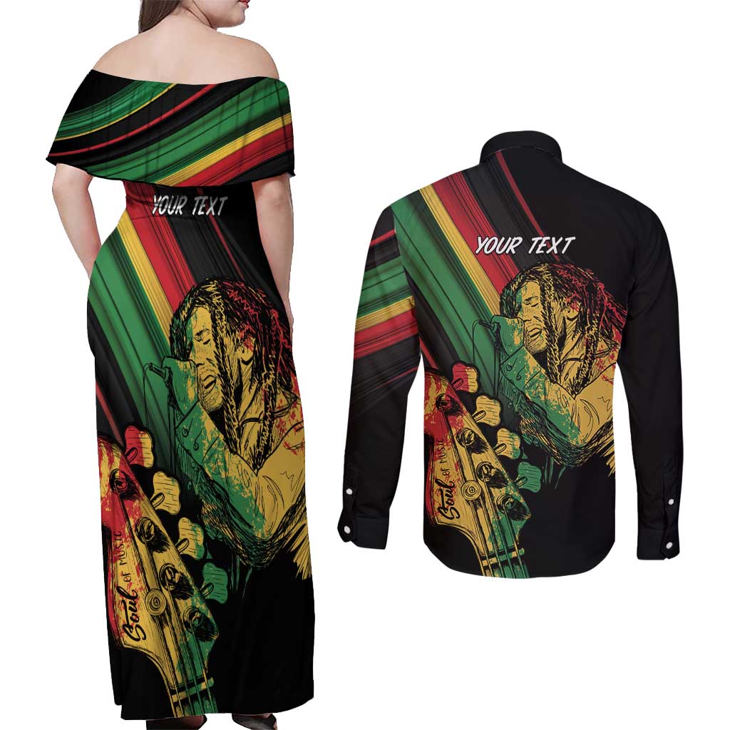 Personalised Reggae Couples Matching Off Shoulder Maxi Dress and Long Sleeve Button Shirt Live The Way You Love LT7 - Wonder Print Shop