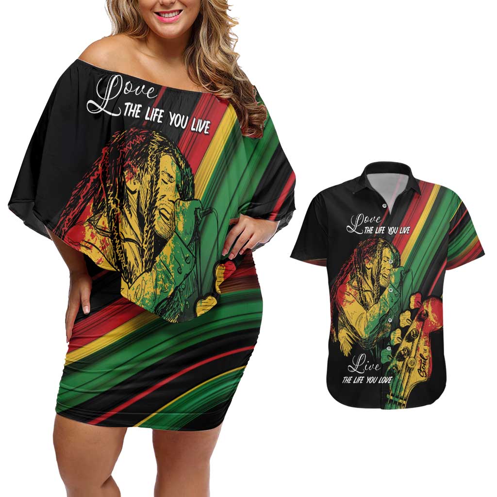 Personalised Reggae Couples Matching Off Shoulder Short Dress and Hawaiian Shirt Live The Way You Love LT7 - Wonder Print Shop