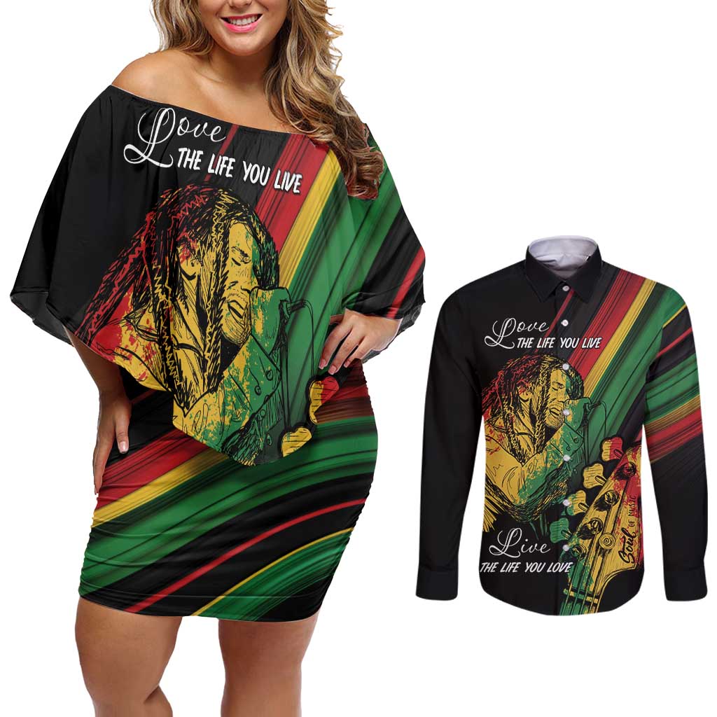 Personalised Reggae Couples Matching Off Shoulder Short Dress and Long Sleeve Button Shirt Live The Way You Love LT7 - Wonder Print Shop