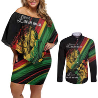 Personalised Reggae Couples Matching Off Shoulder Short Dress and Long Sleeve Button Shirt Live The Way You Love LT7 - Wonder Print Shop