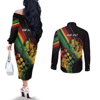 Personalised Reggae Couples Matching Off The Shoulder Long Sleeve Dress and Long Sleeve Button Shirt Live The Way You Love