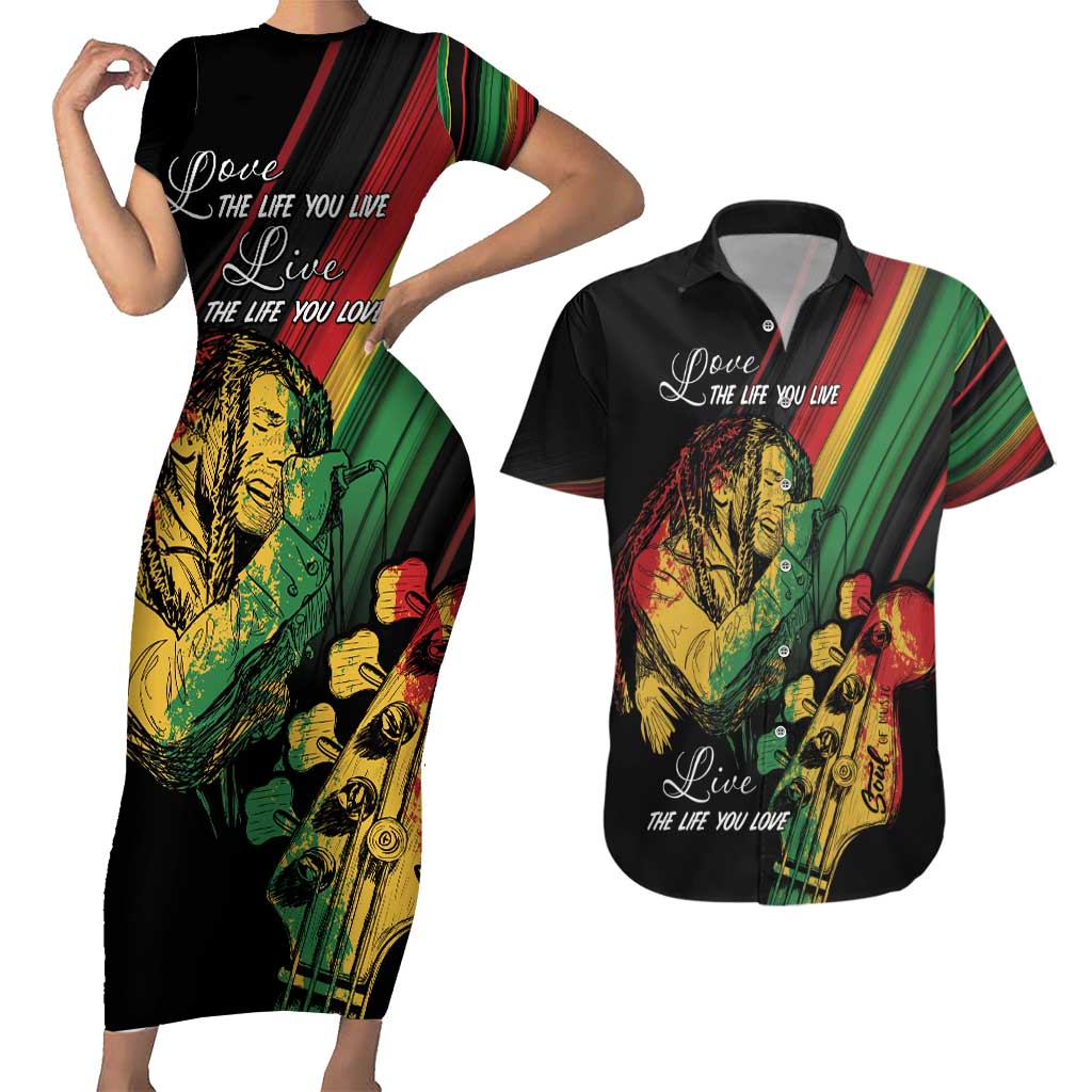 Personalised Reggae Couples Matching Short Sleeve Bodycon Dress and Hawaiian Shirt Live The Way You Love LT7 - Wonder Print Shop