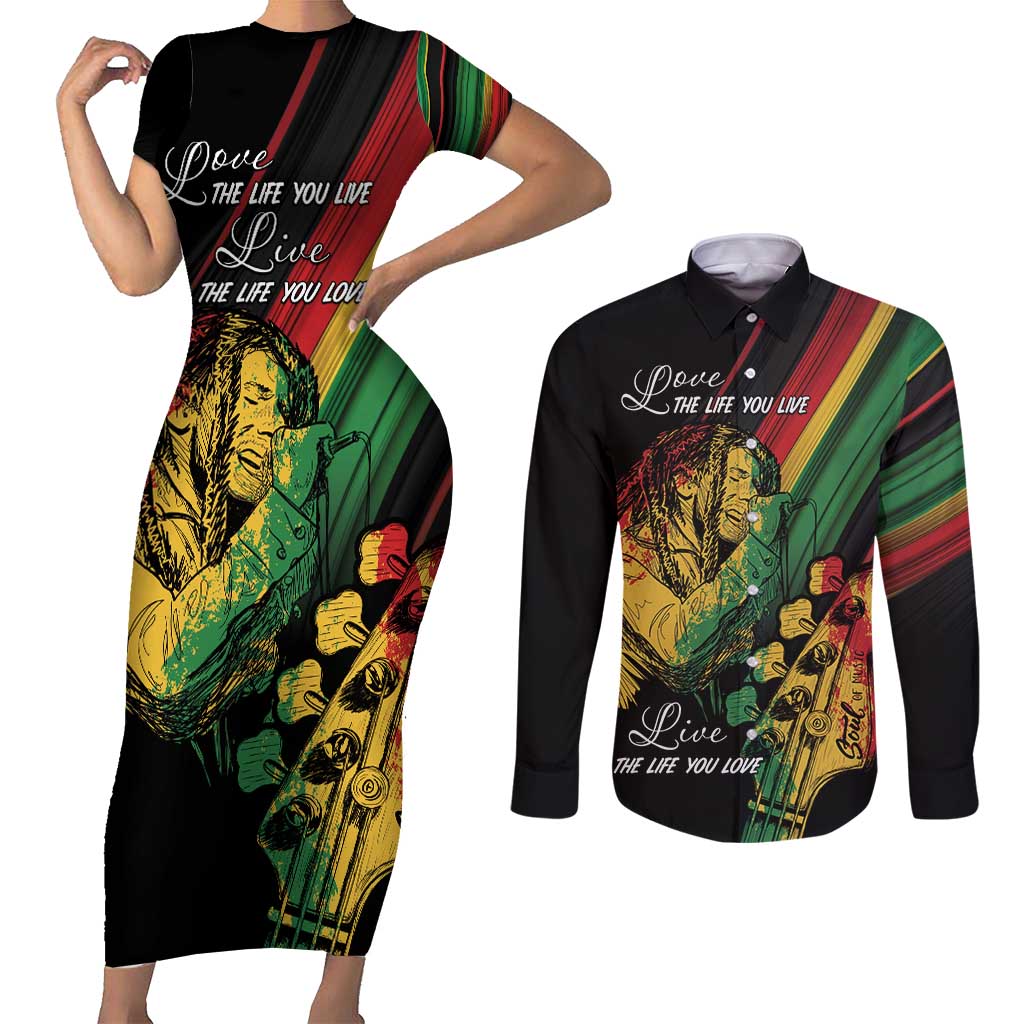 Personalised Reggae Couples Matching Short Sleeve Bodycon Dress and Long Sleeve Button Shirt Live The Way You Love LT7 - Wonder Print Shop