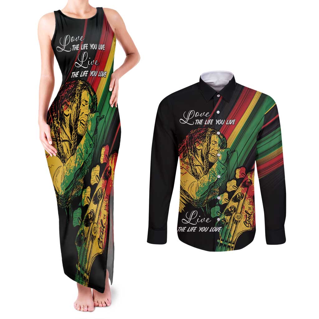 Personalised Reggae Couples Matching Tank Maxi Dress and Long Sleeve Button Shirt Live The Way You Love LT7 - Wonder Print Shop