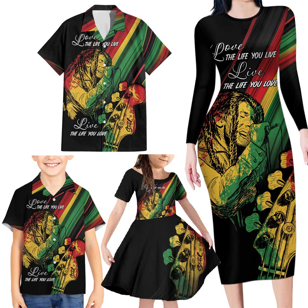 Personalised Reggae Family Matching Long Sleeve Bodycon Dress and Hawaiian Shirt Live The Way You Love LT7 - Wonder Print Shop