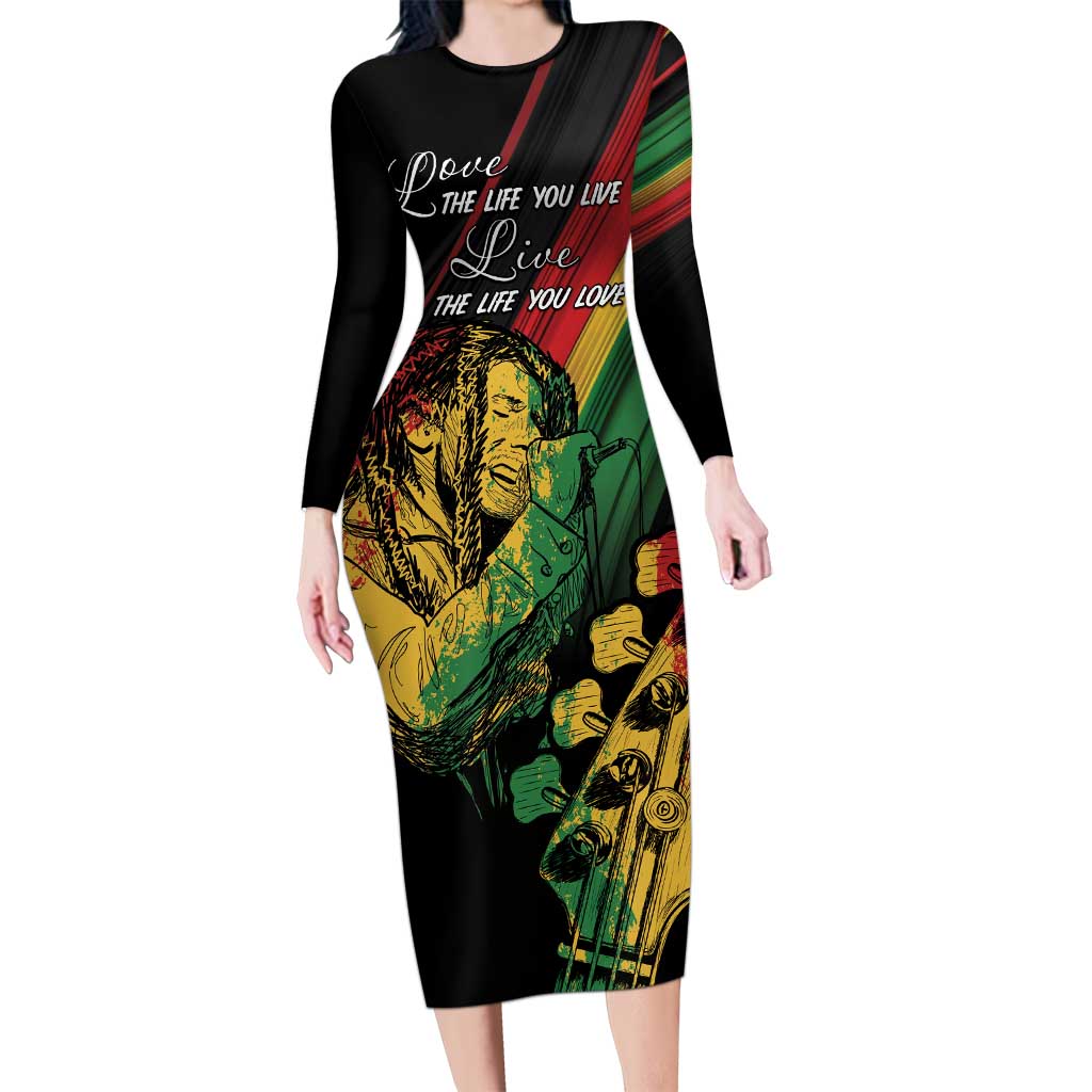 Personalised Reggae Family Matching Long Sleeve Bodycon Dress and Hawaiian Shirt Live The Way You Love LT7 - Wonder Print Shop