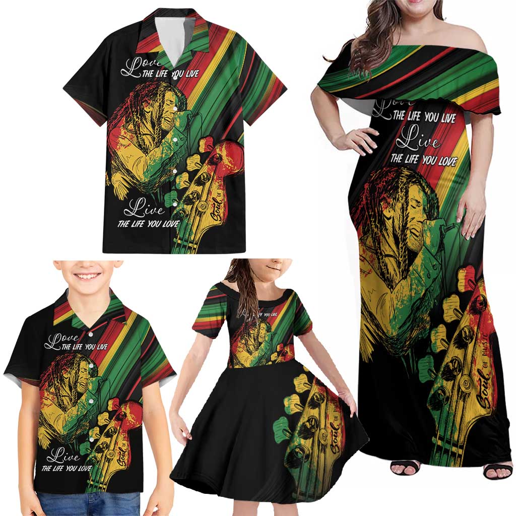 Personalised Reggae Family Matching Off Shoulder Maxi Dress and Hawaiian Shirt Live The Way You Love LT7 - Wonder Print Shop