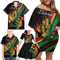 Personalised Reggae Family Matching Off Shoulder Short Dress and Hawaiian Shirt Live The Way You Love LT7 - Wonder Print Shop