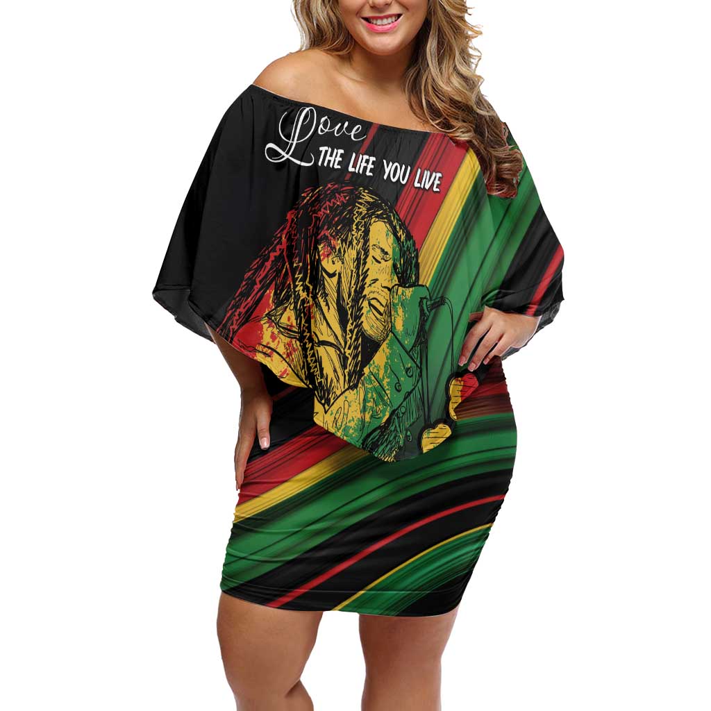Personalised Reggae Family Matching Off Shoulder Short Dress and Hawaiian Shirt Live The Way You Love LT7 - Wonder Print Shop